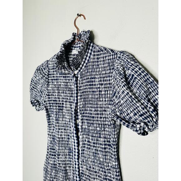 JASON WU COLLECTIVE Navy White Gingham Smocked Collared Mini Dress Size 4 - Picture 5 of 11